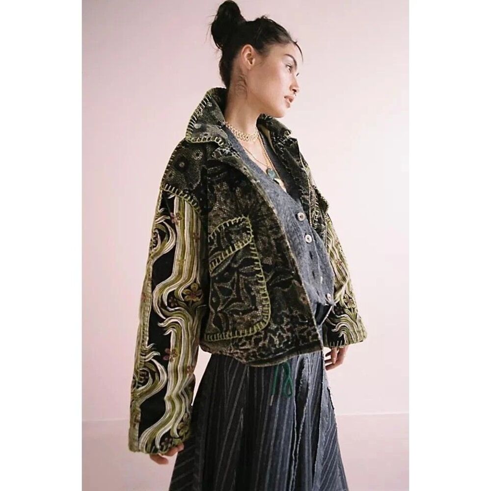 Free People Giving Joy Jacket Top Oversized Mixed Print Buttondown S New 285670